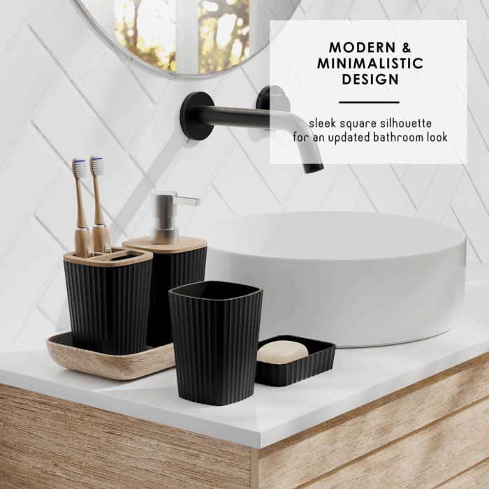 Bathroom Accessories Set - Bathroom Set, 20PC Bathroom Accessory Set, Black Shower Curtain Set, Toilet Brush, Trash Can & Soap Dispenser - Image 8