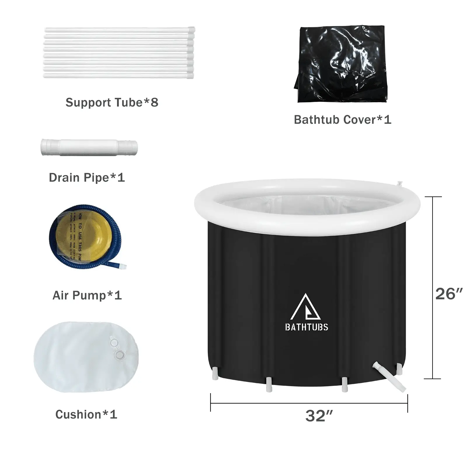 , Black PVC 32" Diameter, Inflatable Bathtub - Image 3