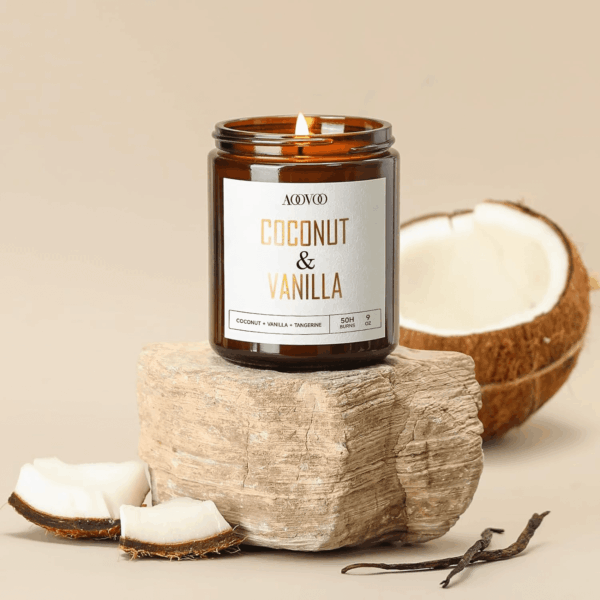 Coconut Vanilla Candles - Vanilla Candle, Scented Candles, Soy Candles, Aromatherapy Candle, Soy Wax Candle, Candle for Home Scented, 9Oz - Image 2