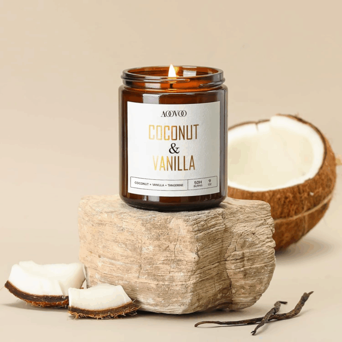Coconut Vanilla Candles - Vanilla Candle, Scented Candles, Soy Candles, Aromatherapy Candle, Soy Wax Candle, Candle for Home Scented, 9Oz - Image 2