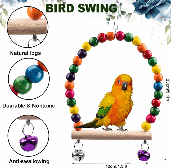 7Pcs Bird Toys for Parakeets & Small Birds - Wooden Perch Swings, Ladder & Climbing Toys for Conure, Cockatiel & Budgie - 18'' - Image 2
