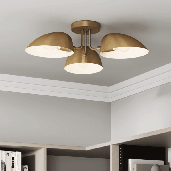 Argo Semi Flush Ceiling Mount 3-Light Fixture with Retro Black Rounded Shade for Hallway, Kitchen or Bedroom - Image 9