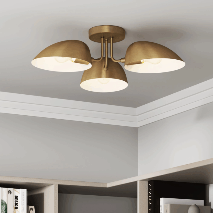 Argo Semi Flush Ceiling Mount 3-Light Fixture with Retro Black Rounded Shade for Hallway, Kitchen or Bedroom - Image 9