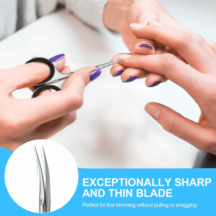 Cuticle Scissors, Professional 6-Blade Manicure Scissors, Stainless Steel Eyebrow Scissor, Cuticle Scissors Extra Fine Curved for Manicure, Eyelashes, Eyebrow, Toenail for Women and Men (Black) - Image 3