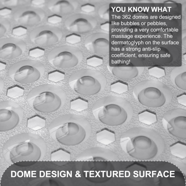 Upgrade Bath Tub and Shower Mats, Non Slip 40 X 16 Inch Extra Large Bathtub Mat, Machine Washable Bathmat with Drain Holes, Suction Cups for Bathroom Floor, Clear Gray - Image 2