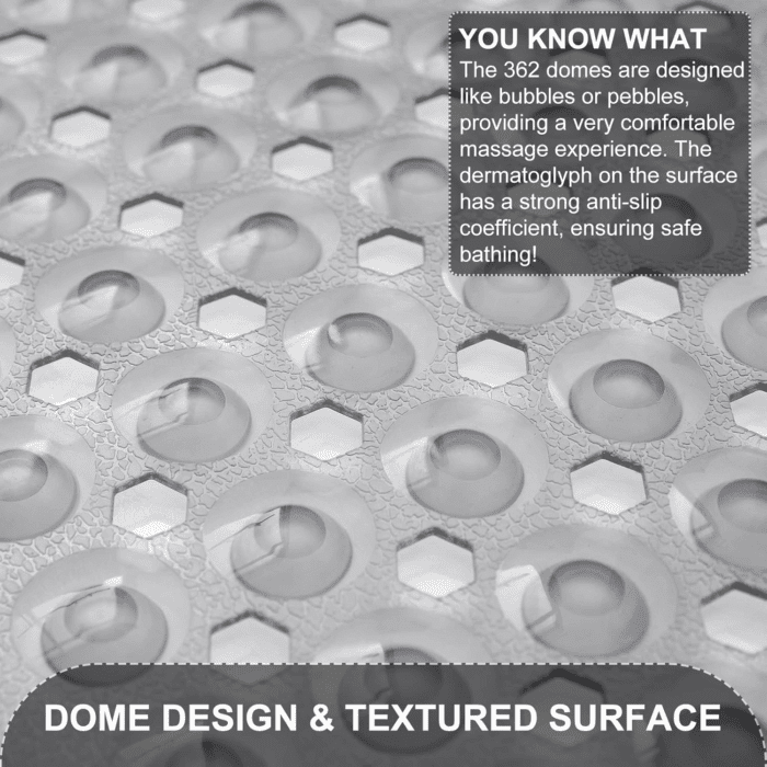 Upgrade Bath Tub and Shower Mats, Non Slip 40 X 16 Inch Extra Large Bathtub Mat, Machine Washable Bathmat with Drain Holes, Suction Cups for Bathroom Floor, Clear Gray - Image 2