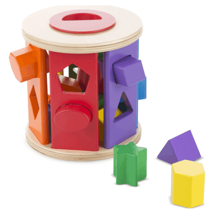 Match and Roll Wooden Shape Sorter Skill-Building Learning Toy with 13 Pcs