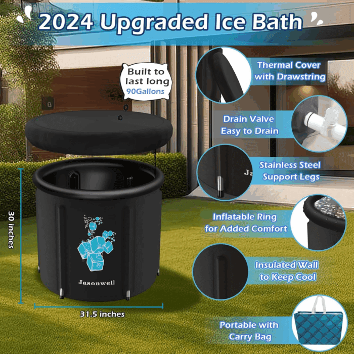 Ice Bath Tub for Athletes - Heavy Duty Cold Water Therapy Plunge Tub Ice Pod for Recovery Portable Ice Barrel Plunge Pool for Outdoor Inflatable Hot Tub Bathtub at Home for Adults - Image 4