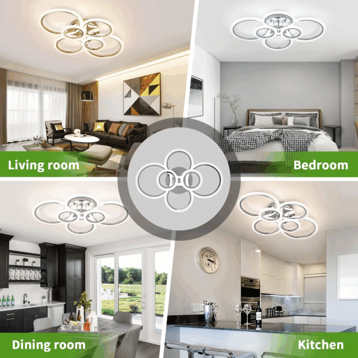 Modern LED Ceiling Light Fixture 6 Rings Dimmable Flush Mount Lighting with Remote for Living Room Bedroom Kitchen (6 Heads) - Image 3