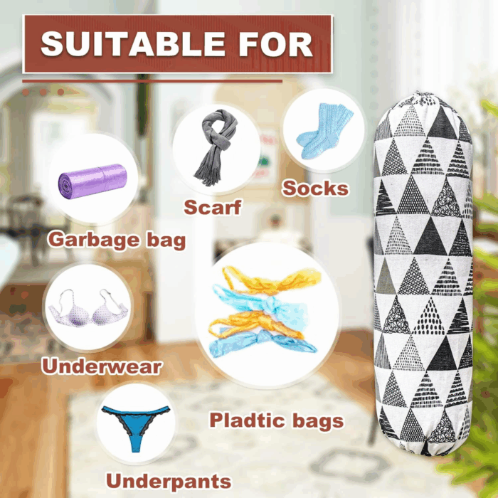 Plastic Bag Holder,Wall Mount Plastic Bag Organizer,Washable Large Grocery Bag Storage Dispenser,Shopping Bags Carrier ​For Home Kitchen Travelling,Free Adjustment with Drawstring,Gray Triangle, 22X9" - Image 7