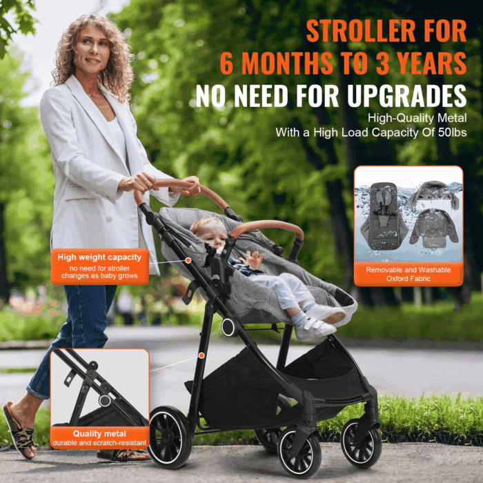 2 in 1 Convertible Baby Stroller, Foldable Infant Newborn Bassinet Pram, Unisex Travel Stroller for Newborn Baby, Dark Grey - Image 5
