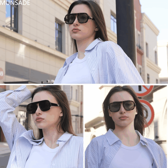 Trendy Square Aviator Sunglasses for Women Flat Top Designer Stylish Frame Sun Glasses Vintage Shades - Image 3