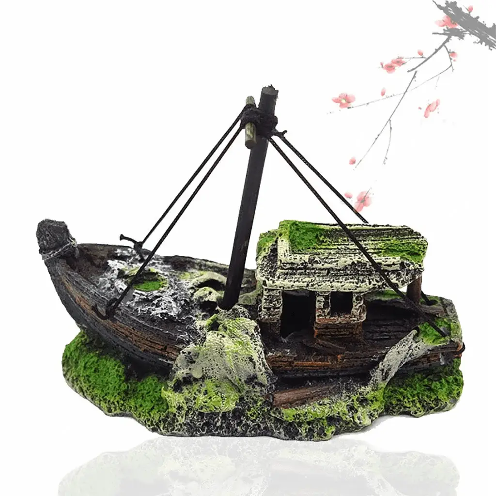 a Sunken Ship Decoration Aquarium Accessories Aquarium Fish Tank Landscape Pirate Ship Wreck Ship Decor Resin Boat Ornament - Image 6