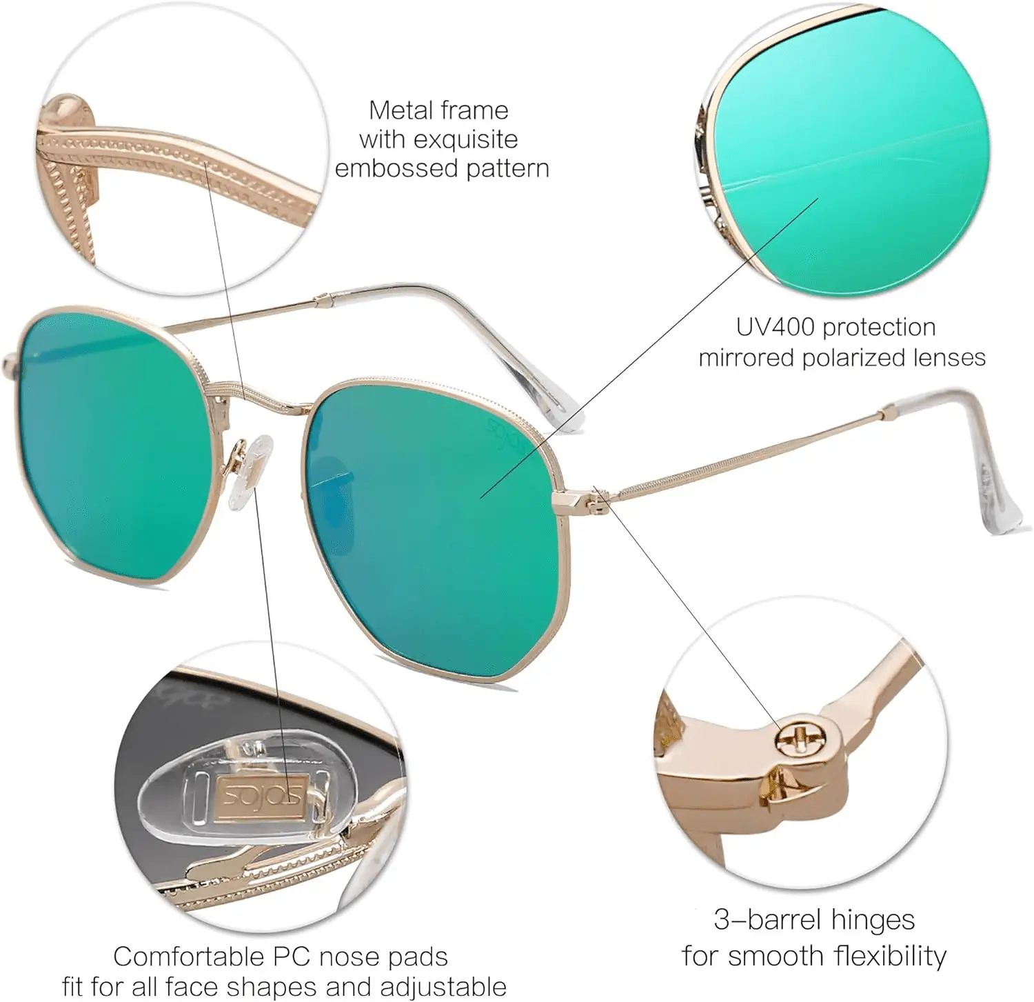 Square Polarized Sunglasses for Women Men Small Hexagonal Polygon Shades SJ1072 - Image 4