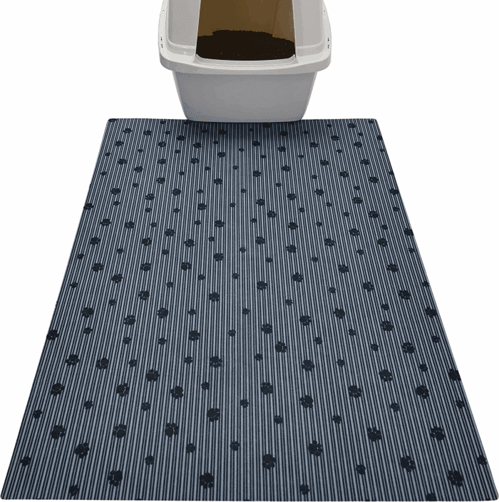 Original Cat Litter Mat, Contains Mess from Box, Protects Floors, Urine-Proof, Machine Washable, Soft on Kitty Paws, Absorbent, Waterproof (USA Made, Recycled Content) (28”X36”)(Greystripepaw)