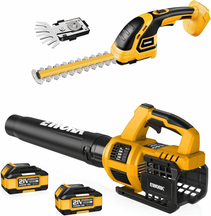 Cordless Leaf Blower and Hedge Trimmer Combo with 2 X 3.0Ah Batteries, Fast Charger, Electric Leaf Blowers for Lawn Care, 2-In-1 Electric Shrub/Bush Trimmer & Grass Shears