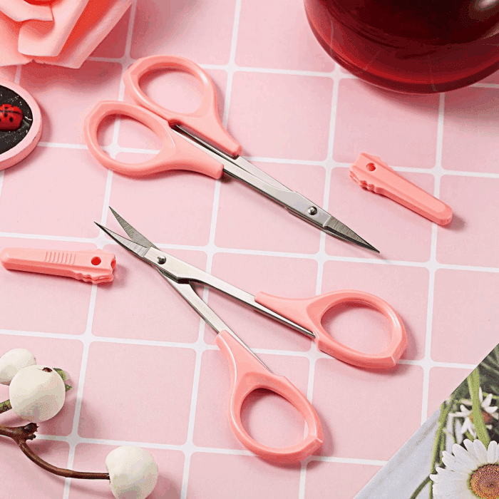 2 Pack Curved Craft Scissors Small Beauty Stainless Steel Trimming Eyebrow Scissors for Eyelash Extensions, Facial Nose Hair, 4 Inch(Pink) - Image 6