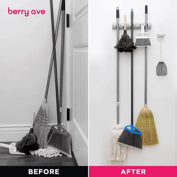 EXTRA GRIP Mop & Broom Holder Wall Mount - Wall Hanging Garden Tool & Utility Closet Organizer, Mop & Broom Hook, Broom Hanger Wall Mount, Mop Broom Organizer, Wall Mounted Broom Rack Mop Storage - Image 5