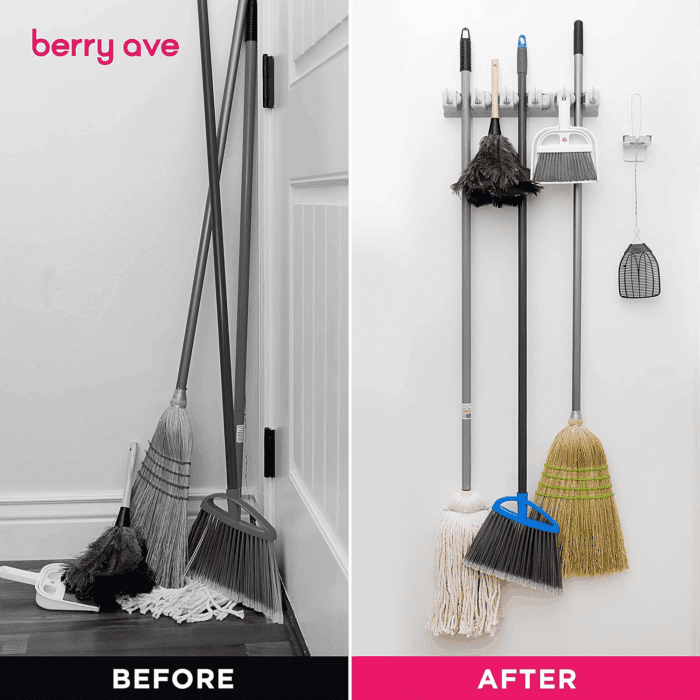 EXTRA GRIP Mop & Broom Holder Wall Mount - Wall Hanging Garden Tool & Utility Closet Organizer, Mop & Broom Hook, Broom Hanger Wall Mount, Mop Broom Organizer, Wall Mounted Broom Rack Mop Storage - Image 5