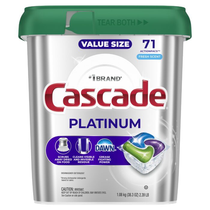 Platinum Dishwasher Pods, Action Pacs Dishwasher Detergent Tabs, Fresh, 71 Count - Image 9