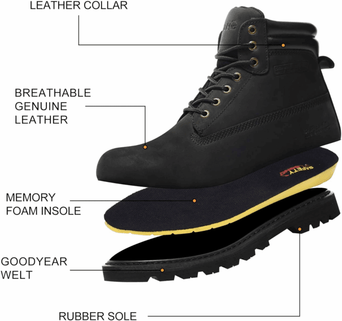 Work Boots for Men Waterproof Soft Toe Non Slip Comfortable Workboots - Image 2