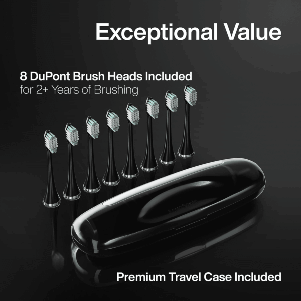 Black Series Ultra Whitening Toothbrush – ADA Accepted Electric Toothbrush- 8 Brush Heads & Travel Case – 40,000 VPM Electric Motor & Wireless Charging - 4 Modes W Smart Timer - Image 5