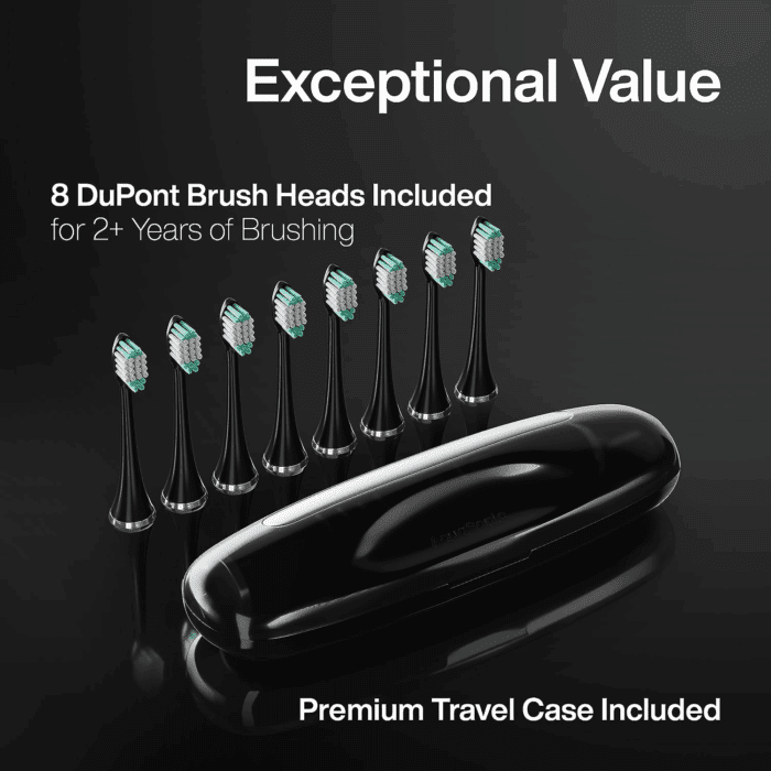 Black Series Ultra Whitening Toothbrush – ADA Accepted Electric Toothbrush- 8 Brush Heads & Travel Case – 40,000 VPM Electric Motor & Wireless Charging - 4 Modes W Smart Timer - Image 5