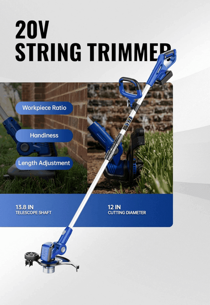 20V Weed Wacker, Leaf Blower, Wheeled Edger Kit Electric with 2 * 2Ah Battery & Charger, String Trimmer, Lightweight, Adjustable Telescopic Shaft, Fast-Charging - Image 3