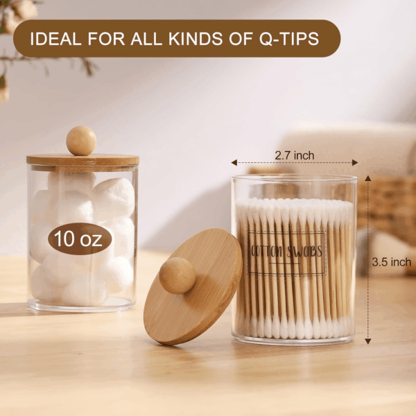 6-Pack Bamboo Qtip Holders - Bathroom Storage for Cotton Balls, Swabs, Pads, Floss - Image 3