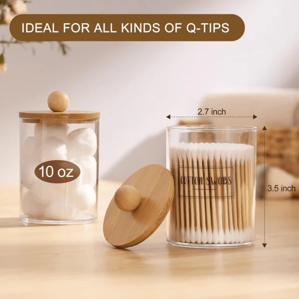 6-Pack Bamboo Qtip Holders - Bathroom Storage for Cotton Balls, Swabs, Pads, Floss - Image 3