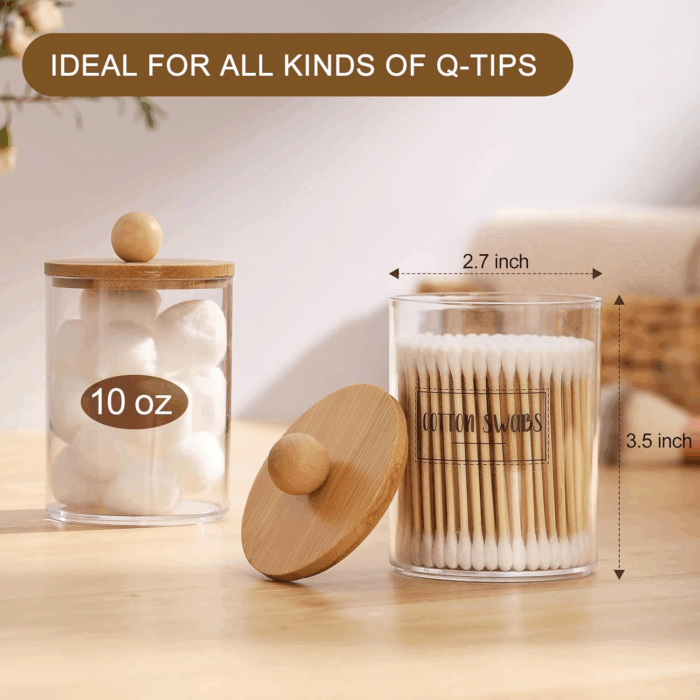 6-Pack Bamboo Qtip Holders - Bathroom Storage for Cotton Balls, Swabs, Pads, Floss - Image 3