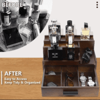 Cologne Organizer for Men, 3 Tier Perfume Stand Holder with Drawer and Hidden Compartment, Cologne Display Shelf for Dresser, Great Gift for Man/Father, Deep Brown - Image 5
