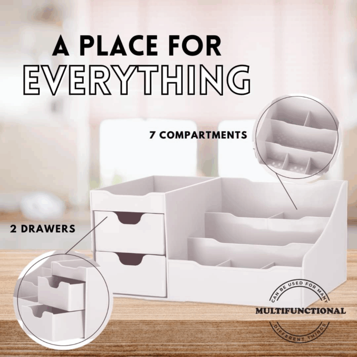 Cosmetic Storage Organizer - Sitting on Your Vanity, Bathroom Counter or Dresser - Easily Organize Your Cosmetics, Jewelry, Hair Accessories (White) - Image 5