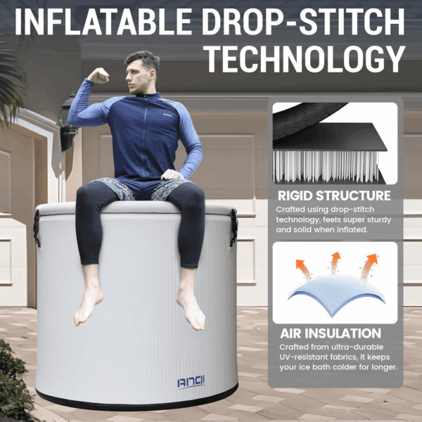 XL Cold Plunge Tub for Athletes, Compatible with Water Chiller, 134-Gallon Inflatable Ice Bathtub with Insulated Lid, Thermometer, Pro Grade Cold Plunge Ice Pod for Outdoor & Indoor Cold Water Therapy - Image 3