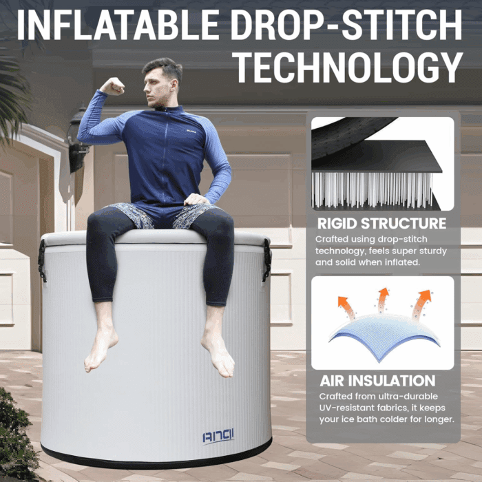 XL Cold Plunge Tub for Athletes, Compatible with Water Chiller, 134-Gallon Inflatable Ice Bathtub with Insulated Lid, Thermometer, Pro Grade Cold Plunge Ice Pod for Outdoor & Indoor Cold Water Therapy - Image 3
