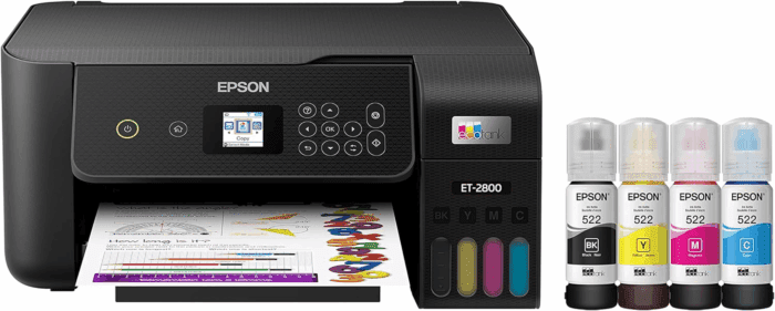 Ecotank ET-2800 Wireless Color All-In-One Cartridge-Free Supertank Printer with Scan and Copy Â€“ the Ideal Basic Home Printer - Black, Medium