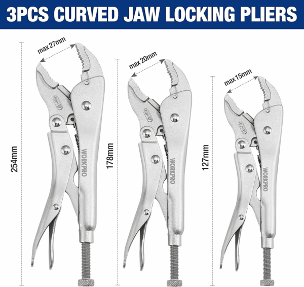 5-Piece Locking Pliers Set, Pliers Tool Set, Vice Grips with Chrome-Vanadium Steel, 5/7/10 Inch Curved Jaw Pliers, 6.5/9 Inch Long Nose Pliers - Image 5
