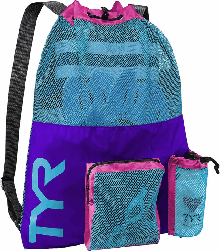 Big Mesh Mummy Backpack for Wet Swimming, Gym, and Workout Gear, Blue/Yellow - Image 6