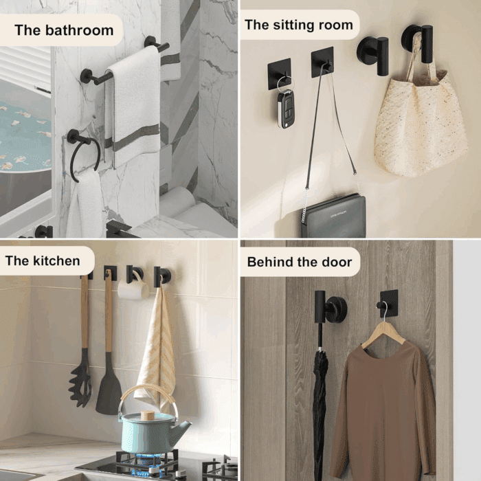 Bathroom Hardware Set 14 Pieces, Black Bathroom Accessories Set Including 24 Inch and 16 Inch Towel Bar, Towel Ring, Toilet Paper Holder and Towel Hooks - Image 5