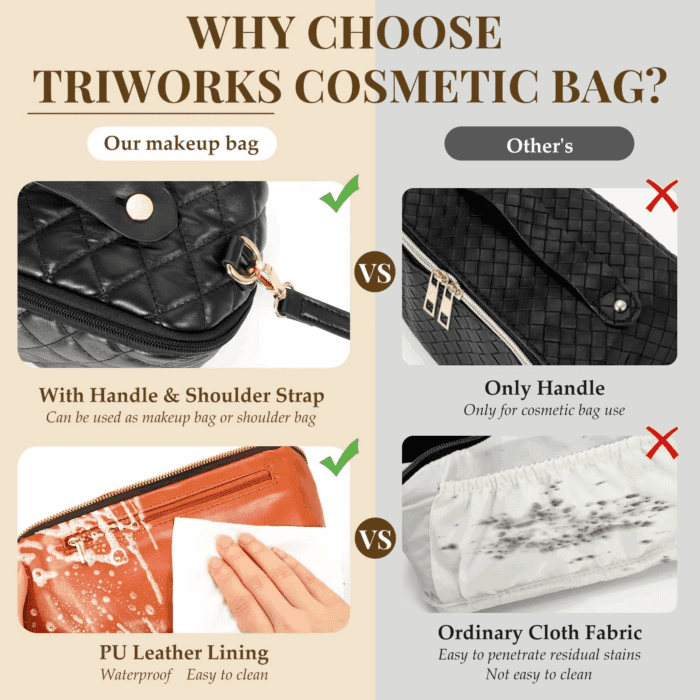 2 in 1 Crossbody Makeup Bag,Large Capacity Luxury Leather Cosmetic Bag for Travel - Image 4