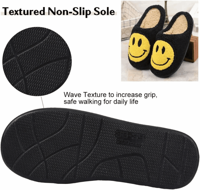 Smile Face Slippers for Women - Indoor Outdoor Retro Happy House Slides, Soft Fluffy Cushion Furry Shoes - Image 4