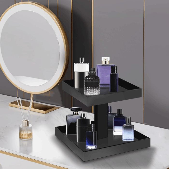 Black Perfume Organizer for Men - 2 Tier Acrylic Cologne Rack Organizer for Men, Rectangular Vanity Storage with Sturdy Design, Space Saver for Bathroom & Bedroom - Image 2