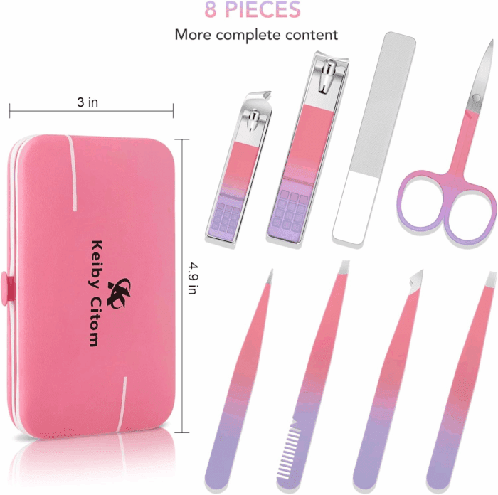Tweezers Set for Facial Hair Removal Women, 8Pcs Precision Eyebrow Tweezers Nail Clipper Set Eyebrow Plucker Men for Ingrown Hair Removal (Pink) - Image 6