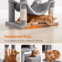 Cat Tree, 61-Inch Cat Tower for Indoor Cats, Plush Multi-Level Cat Condo with 5 Scratching Posts, 2 Perches, 2 Caves, Hammock, 2 Pompoms, Light Gray UPCT192W01 - Image 6