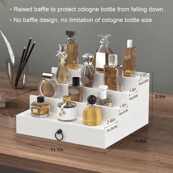 Cologne Organizer for Men, 4 Tier White Wood Perfume Organizer with Felt Lining Drawer and Hidden Compartment, Perfume Display Holder, a Gift for Men - Image 5