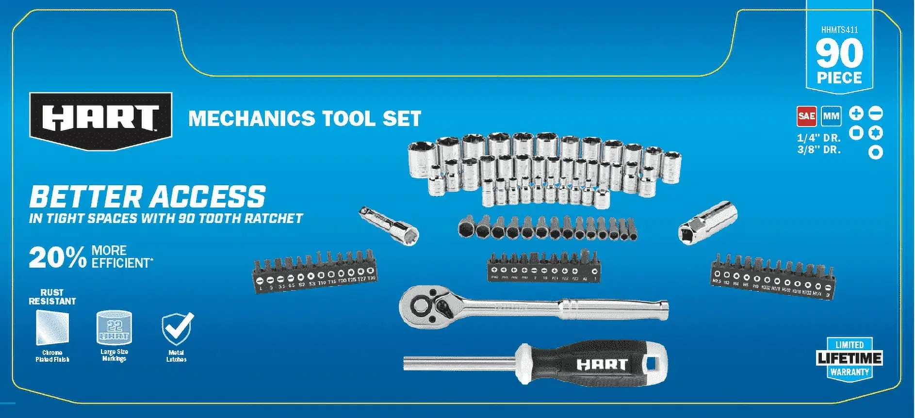 90-Piece 3/8-Inch Mechanics Tool Set, Chrome Finish - Image 2