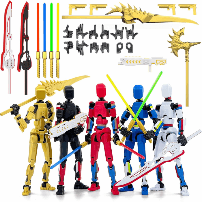 5-Pack T13 Action Figure Already Assembled, Multi-Colored Titan 13 Action Figure Set with Laser Saber 3D Printed T 13 Lucky Robo Dummy Nova 13 Action Figures, Figura De Acción T13