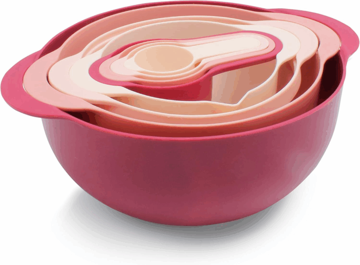 Nesting Bowls with Measuring Cups Colander and Sifter Set - Includes Mixing Bowls, Colander, Sifter and Measuring Cups, Rose, 8 Pc Bowl