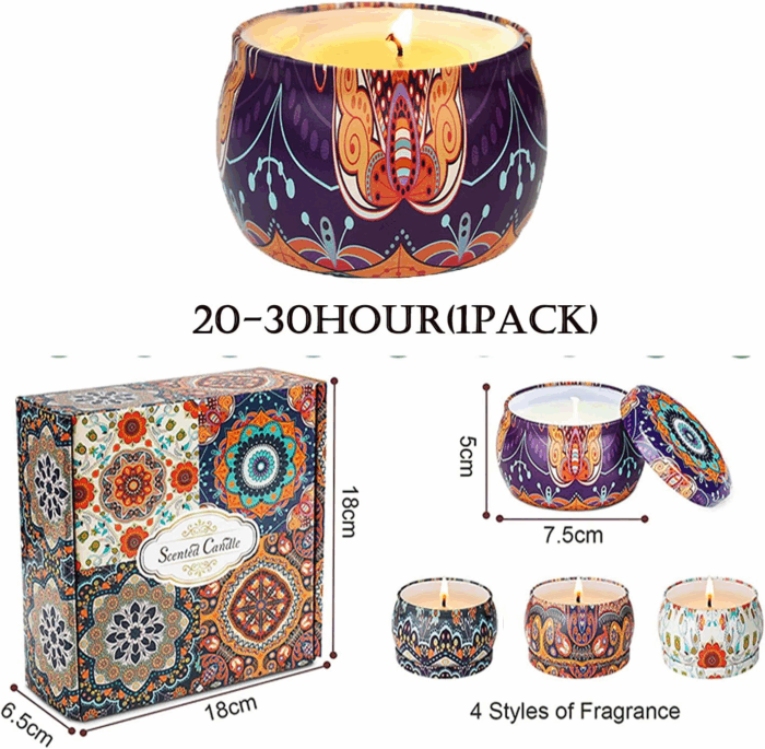 Scented Soy Candles Aromatherapy Gift Set: Rose Lavender Vanilla Jasmine 4Pcs Natural Wax 4.4 Ounce Travel 100% Soy Wax Tin Fragrance Relaxing Stress Relief Aroma Home Bath Spa Gifts for Women - Image 3