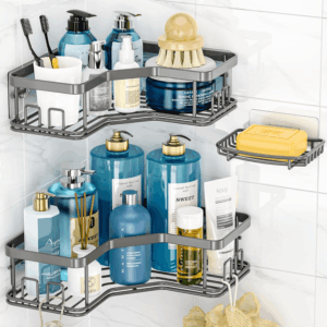 Shower Caddy Organizer, 3-Pack Corner Shower Caddy Organizer Shelves Storage Rack Accessories for Bathroom Countertop Home Decor Set, Grey